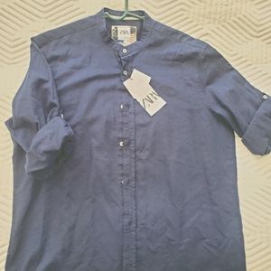 NWT Men's Zara collar-less button down shirt